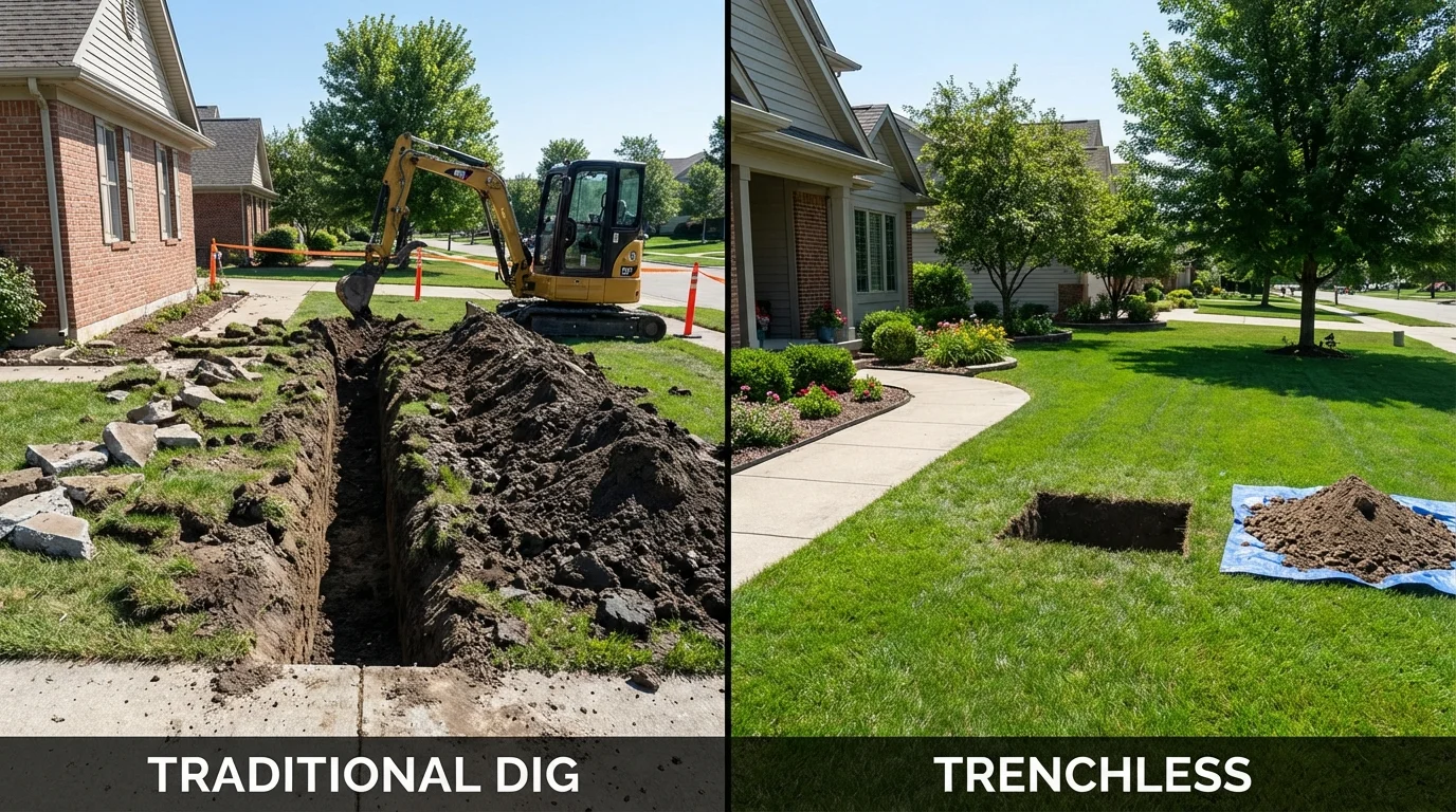 Trenchless sewer repair with minimal yard damage versus traditional excavation in Forest Ranch, CA